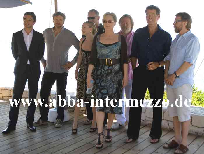 Dominic Cooper, Colin Firth, Amanda Seyfried, Stellan Skarsgård, Meryl Streep, Benny, Pierce Brosnan and Björn - Photo by Milos Bicanski