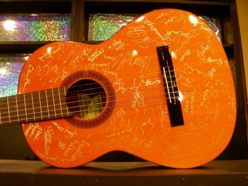 Guitar with Frida and Björn autographs (in the center)